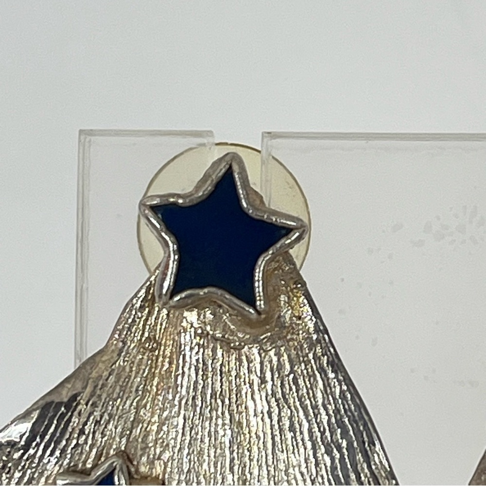 Vintage 80s Silver Blue Lapis Star Earrings - Picture 3 of 8